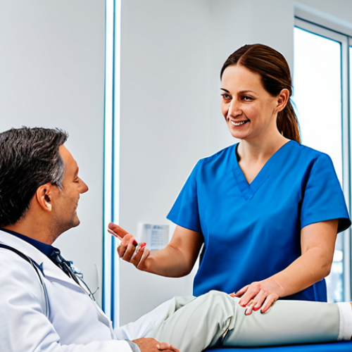 Home 4 Multidisciplinary Rehabilitation Team**
"A professional rehabilitation team (physiotherapist, occupational therapist, speech therapist, neuropsychologist) working together around a patient in a bright, modern clinic. Fully clothed, appropriate attire, safe for work, perfect anatomy, natural proportions, professional, family-friendly. The team is discussing the patient's progress with positive expressions. The clinic has modern equipment and a supportive atmosphere. High quality, detailed."
**