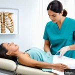 턱관절 장애 물리치료 - A detailed medical illustration of a professional physiotherapist performing manual therapy on a mid...