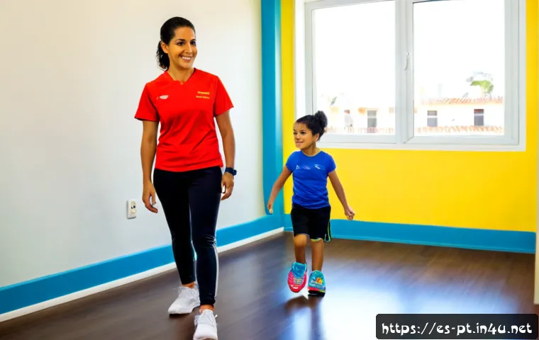소아뇌성마비 재활 - Photorealistic pediatric cerebral palsy rehabilitation session in a bright Spanish-speaking communit...